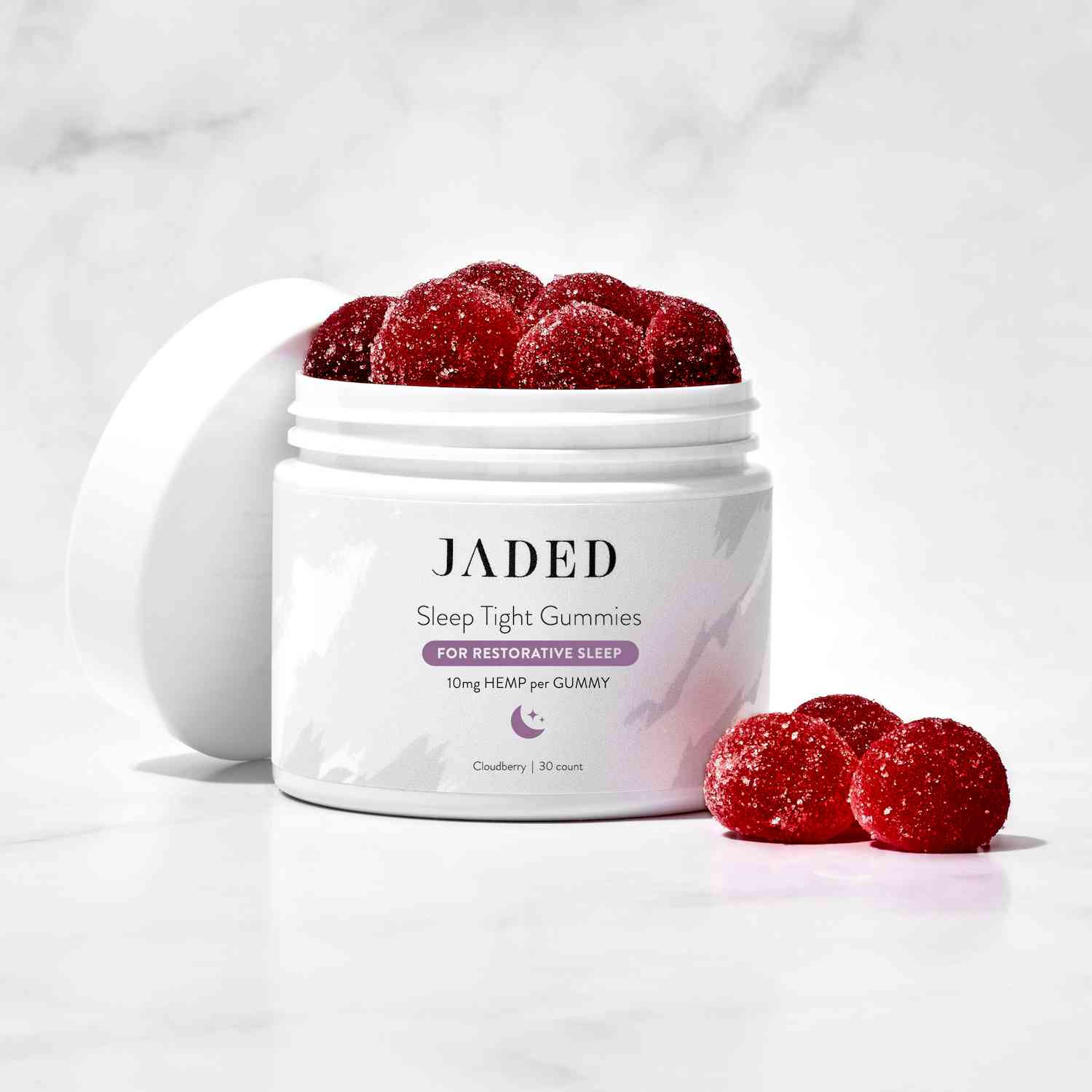 JADED Vegan Hemp Sleep Tight Gummies 30ct for Deep Sleep, Cloudberry Flavor