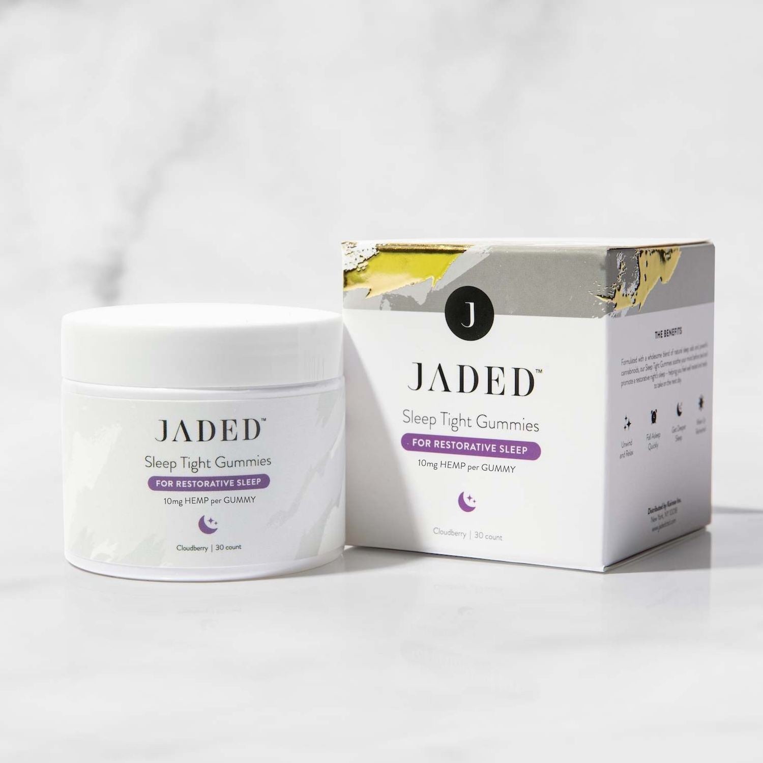 JADED Vegan Sleep Tight Hemp Gummies Cloudberry 30ct Jar Box