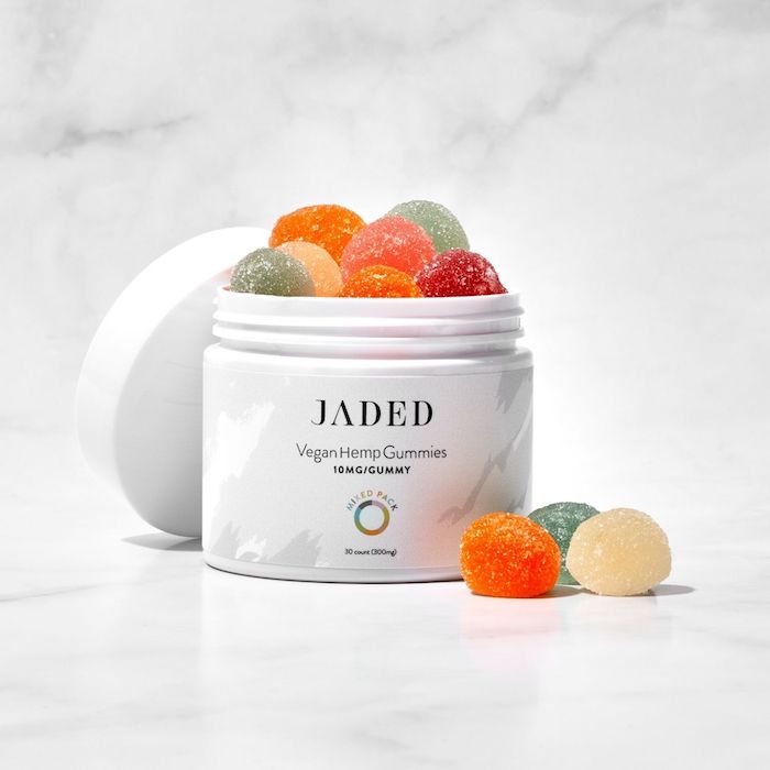 JADED Hemp Gummies Mixed Pack Flavors shown in Open Jar