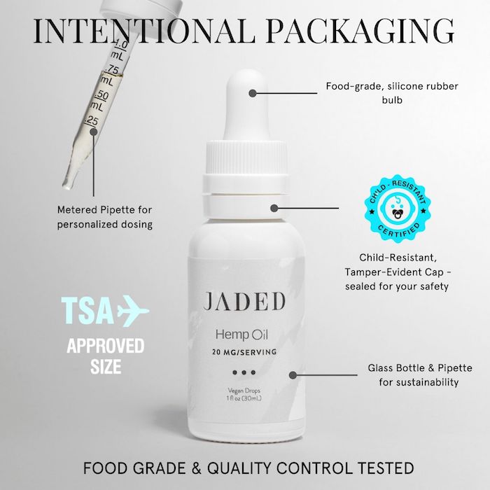 Intentional Packaging Elements of JADED Vegan Hemp Oil