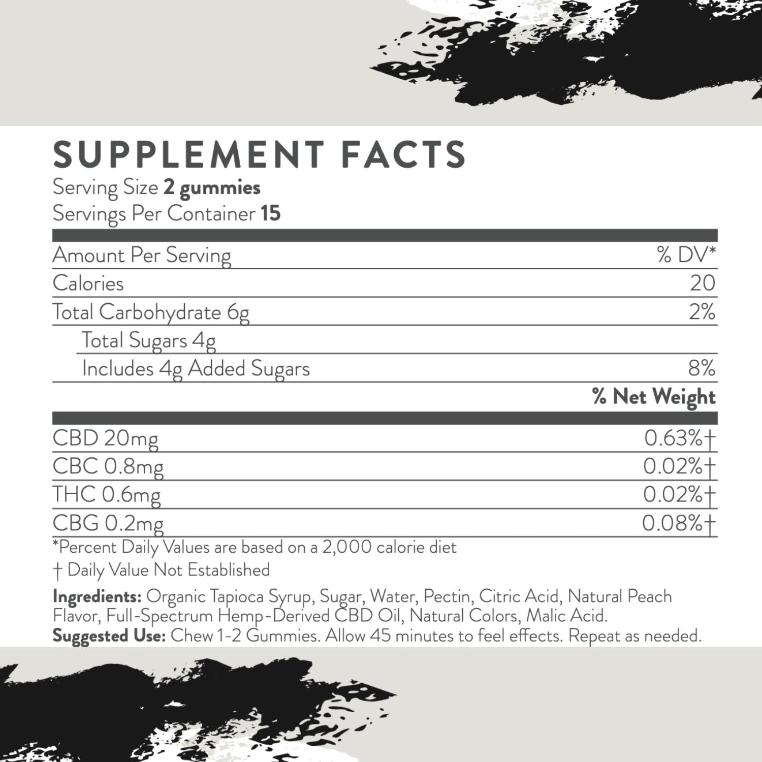 JADED Vegan CBD Gummies Just Peachy 30 count Supplement Facts