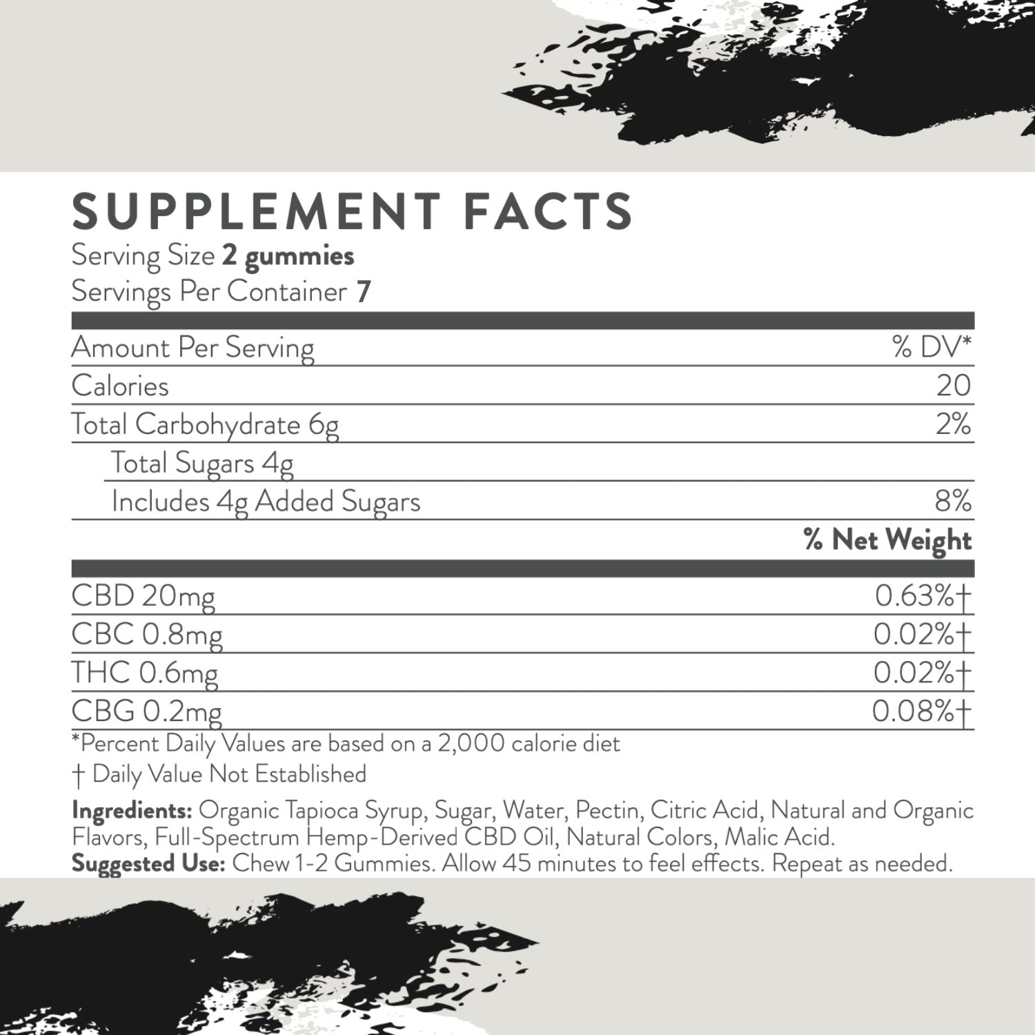 JADED Vegan CBD Gummies Mini Pack 14 count Supplement Facts