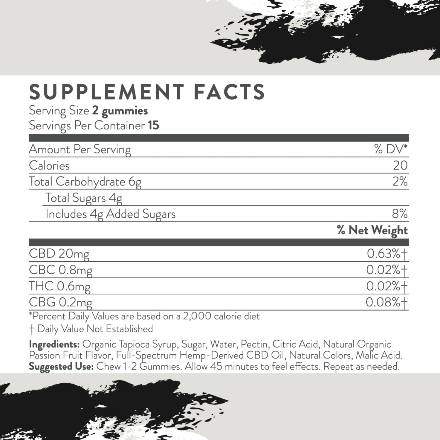 JADED Vegan CBD Gummies Passionfruit 30 count Supplement Facts