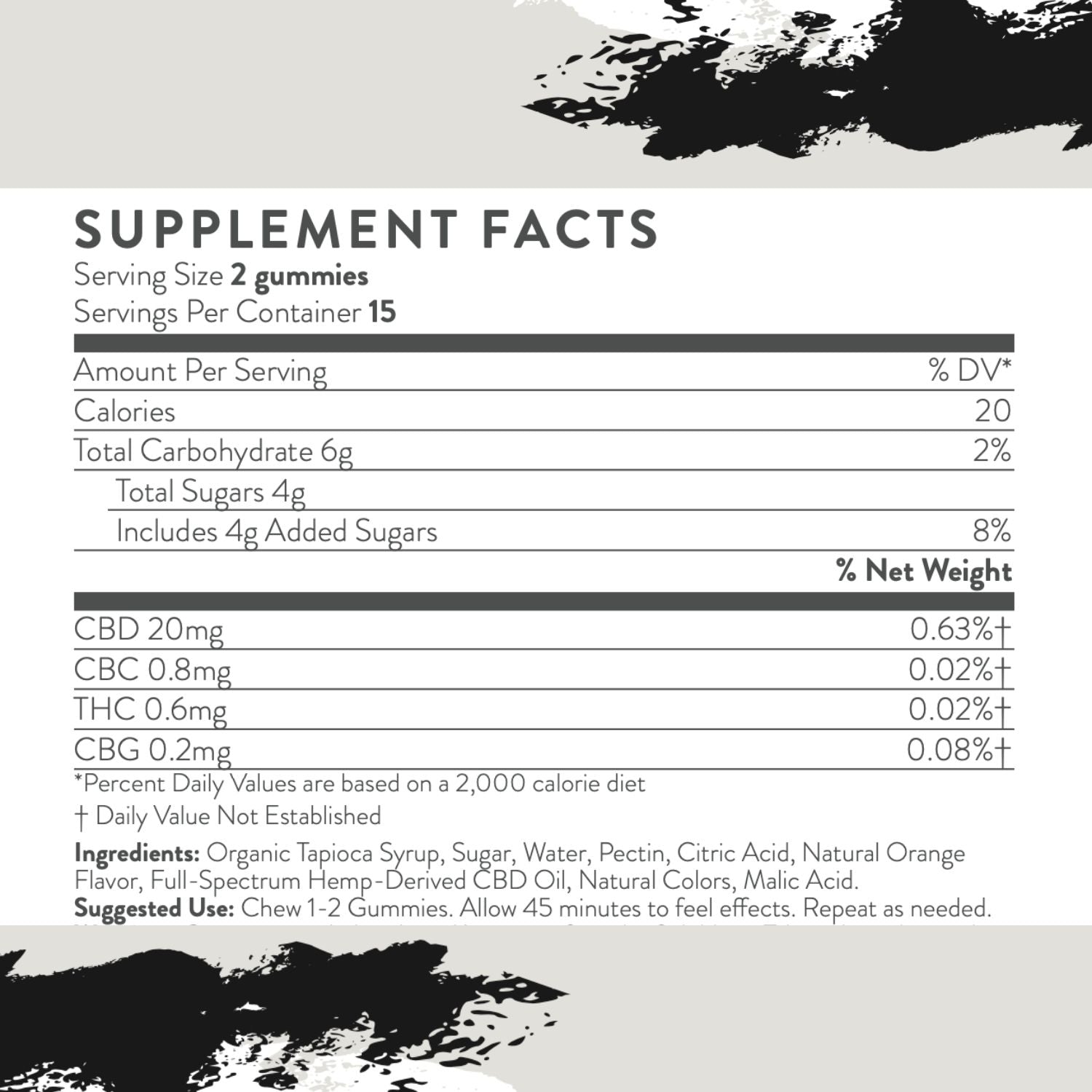 JADED Vegan CBD Gummies Tangerine Bliss 30 count Supplement Facts